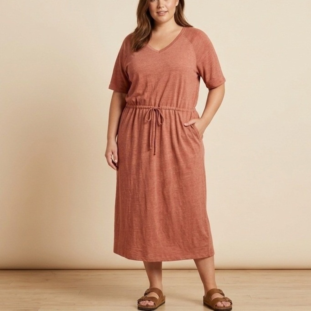 The Company Store Terracotta Pink V-Neck Midi Lounge Dress XL XXL